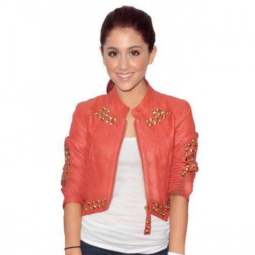Ariana Grande Clothing Costumes Studded Metal Short Body Reddish Pink Leather Jacket 