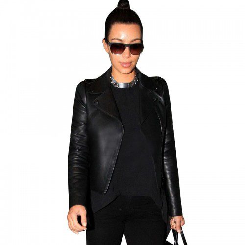 Kim Kardashian Asymmetrical Zipper Black Leather Jacket For Women's