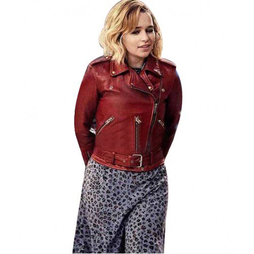 2019 Movie Last Christmas Emilia Clarke Red Leather Jacket For Women's