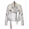 Women Punk With Spikes Studs Faux Leather Jacket 