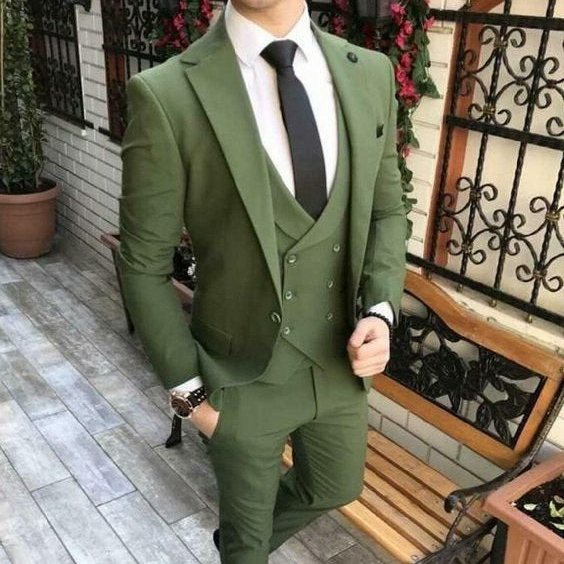 3 Piece Green Wedding Suit Men