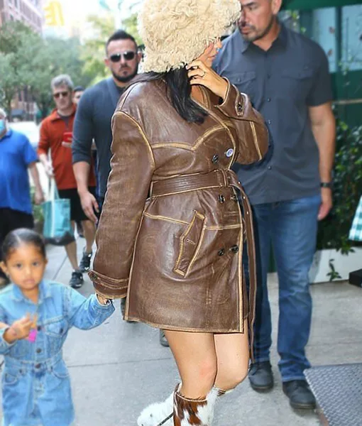 Kylie Jenner Brown Leather Coat
