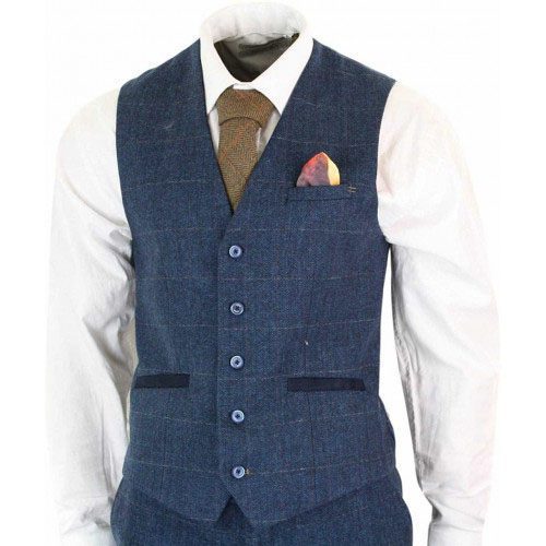 1920s Mens 3 Piece Navy Blue Notch Lapel Check Suit