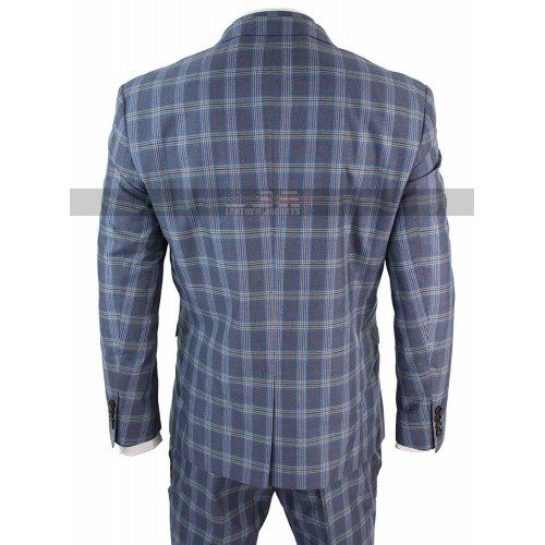 1920s Mens Vintage Checkered Style 3 Piece Light Blue Suit