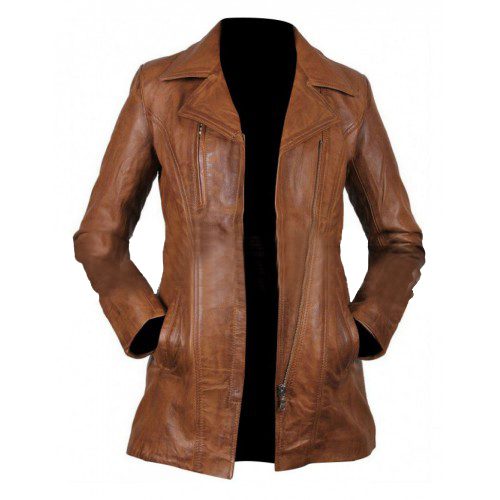 Women's Brown Leather Trench Coat