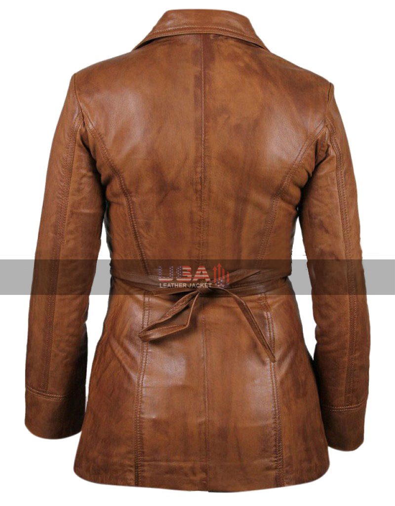 Women's Brown Leather Trench Coat