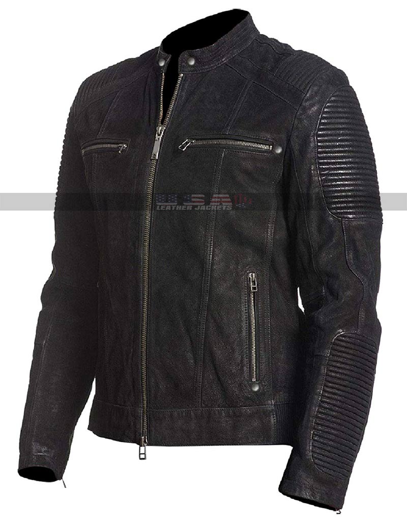 Cafe Racer Black Retro Motorcycle Distressed Leather Jacket 