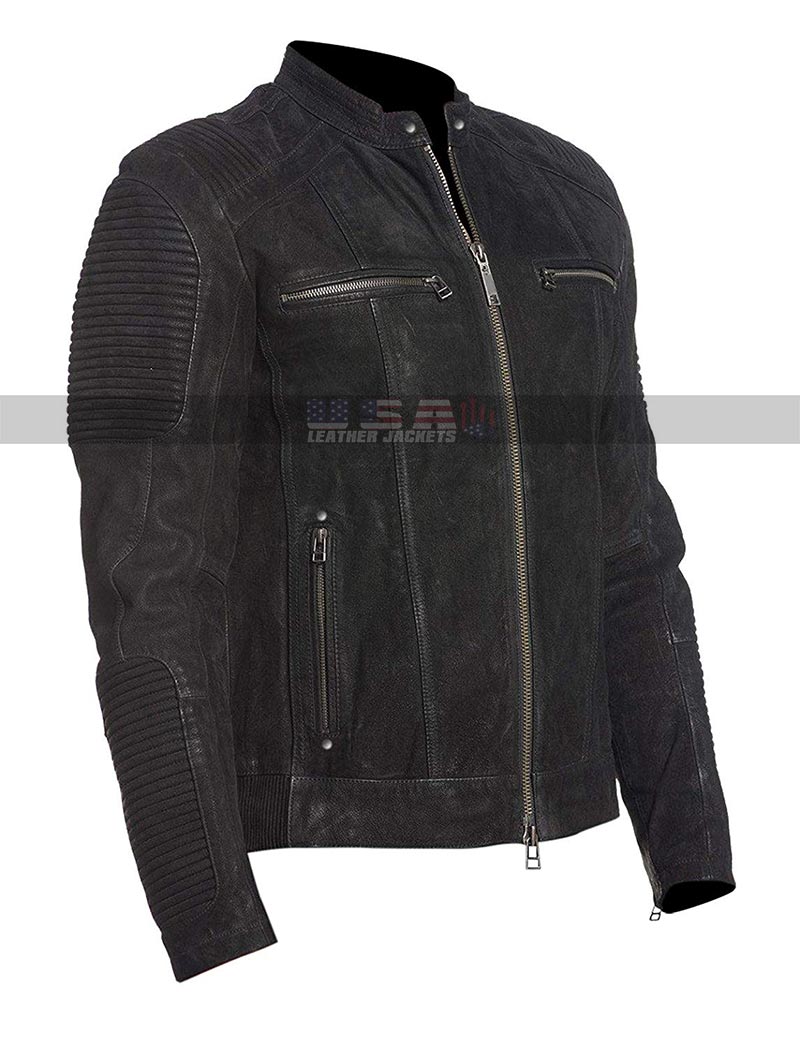 Cafe Racer Black Retro Motorcycle Distressed Leather Jacket 
