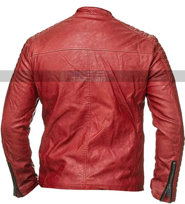 Vintage Cafe Racer Retro Biker Quilted Red Leather Jacket 