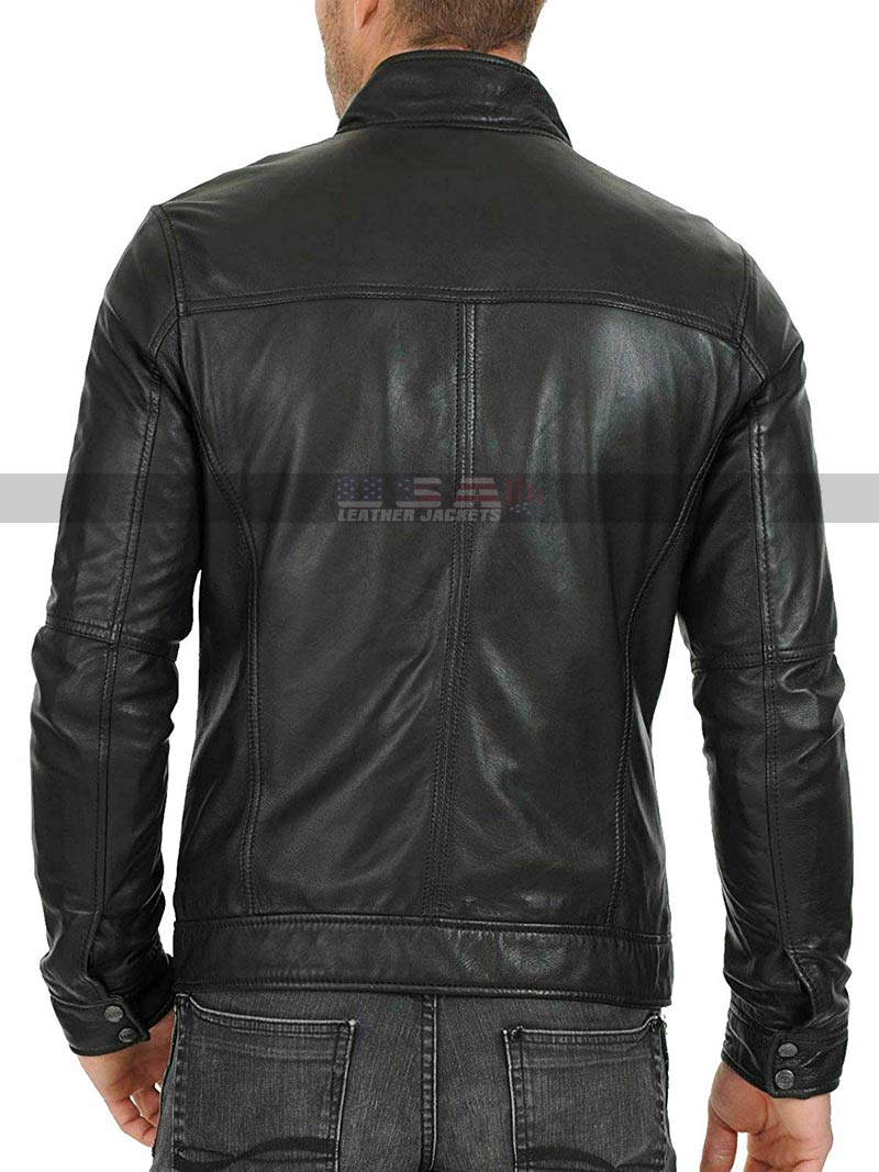 Vintage Cafe Racer Motorcycle Men Front Pocket Leather Jacket