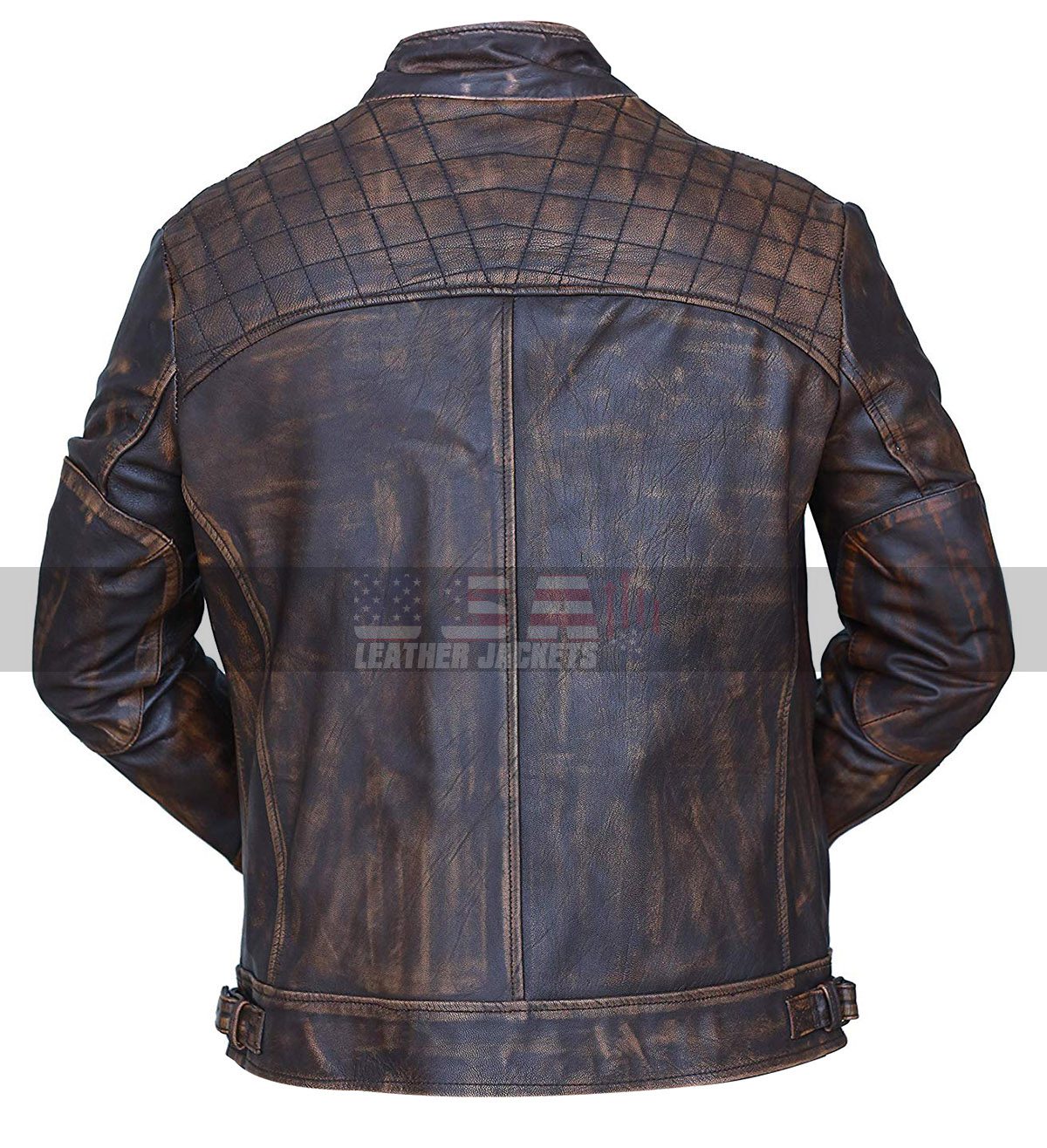 Mens Cafe Racer Classic Diamond Vintage Motorcycle Biker Leather Jacket