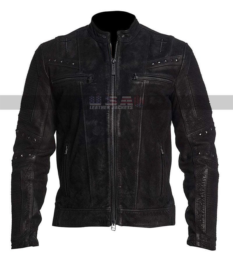 Brando Retro Biker Cafe Racer Black Distressed Leather Jacket 