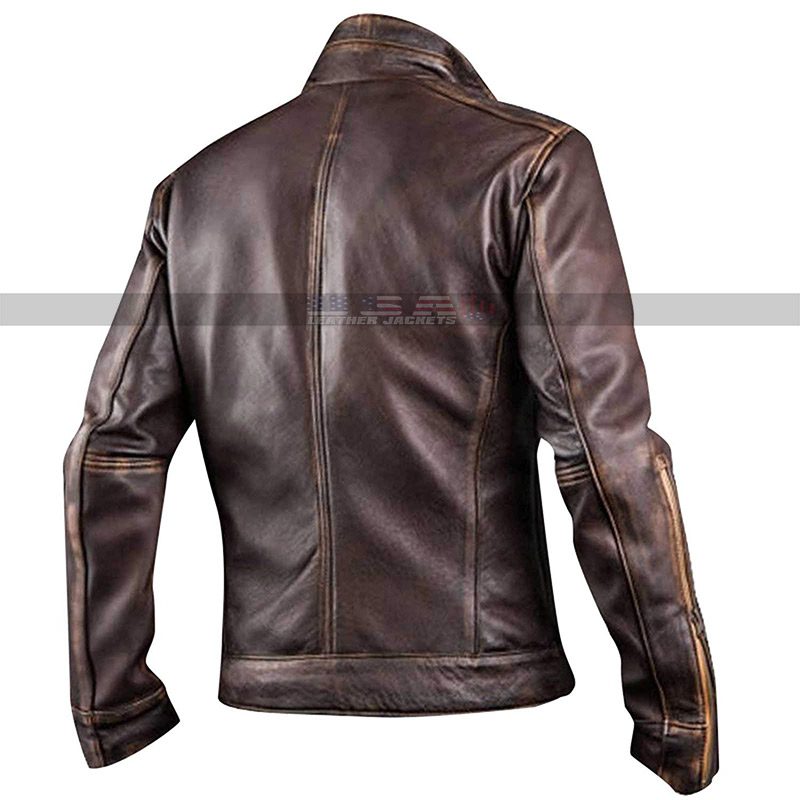 Men's Vintage Cafe Racer Motorcycle Retro Biker Waxed Brown Leather Jacket