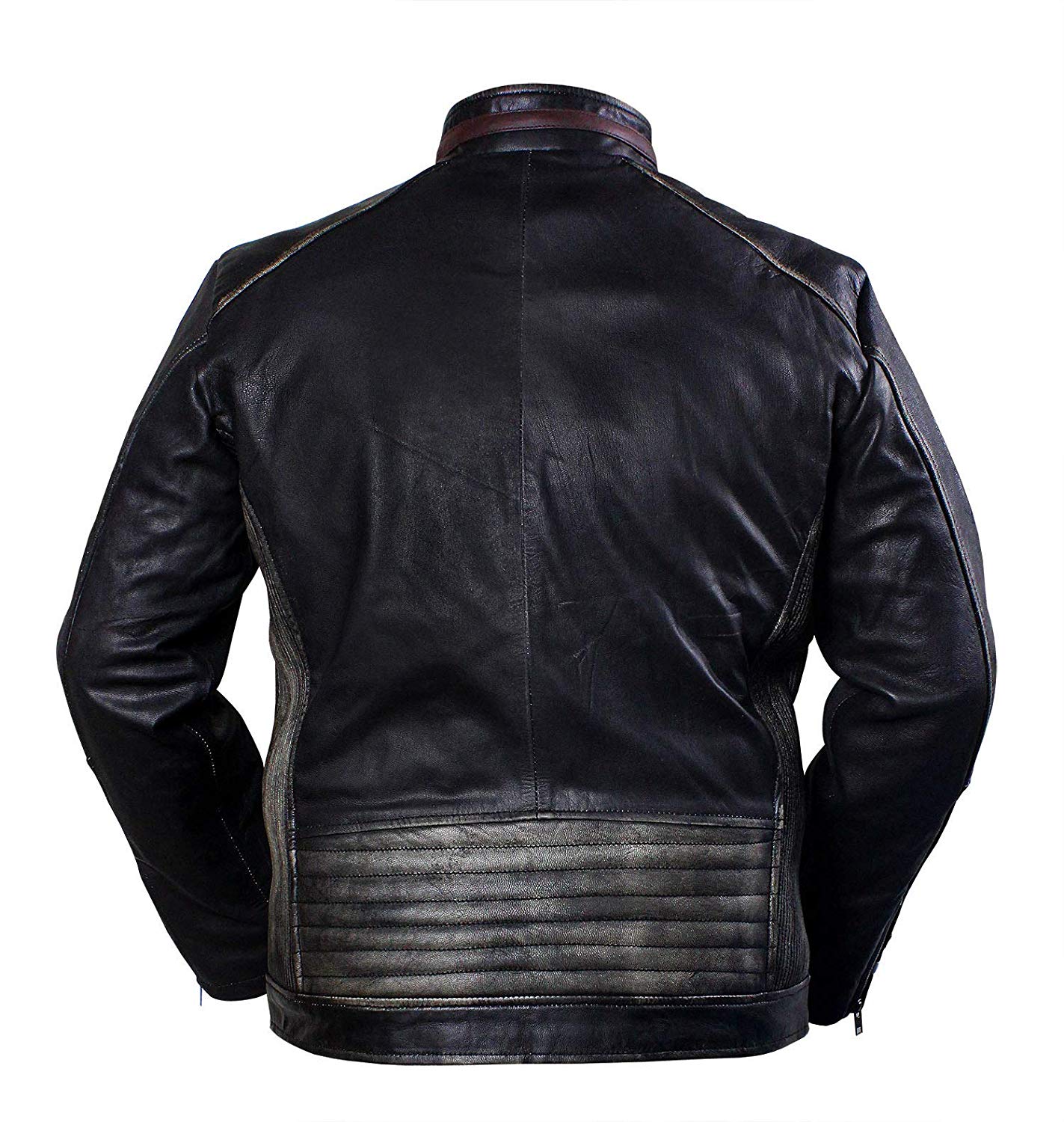 Men Cafe Racer Motorcycle Retro 4 Vintage Black Distressed Leather Jacket