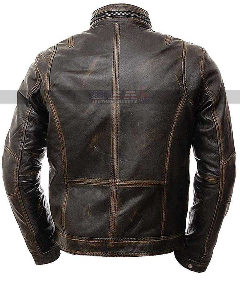 Vintage Moto Cafe Racer Retro Biker Wax Distressed Brown Leather Jacket