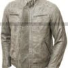Men's Vintage Shade Quilted Cafe Racer Distressed White Jacket 