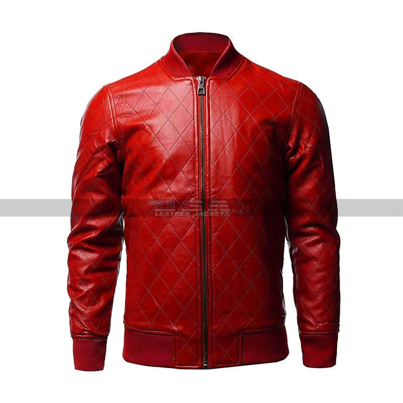 Men Quilted Casual Varsity College Baseball (Pants) Red Bomber Leather Jacket