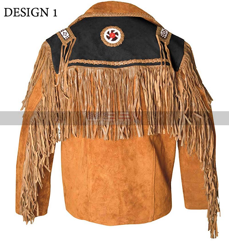 Men's Cowboy Western Fringed Camel Brown Suede Leather Jacket