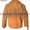 Men's Cowboy Western Fringed Camel Brown Suede Leather Jacket  
