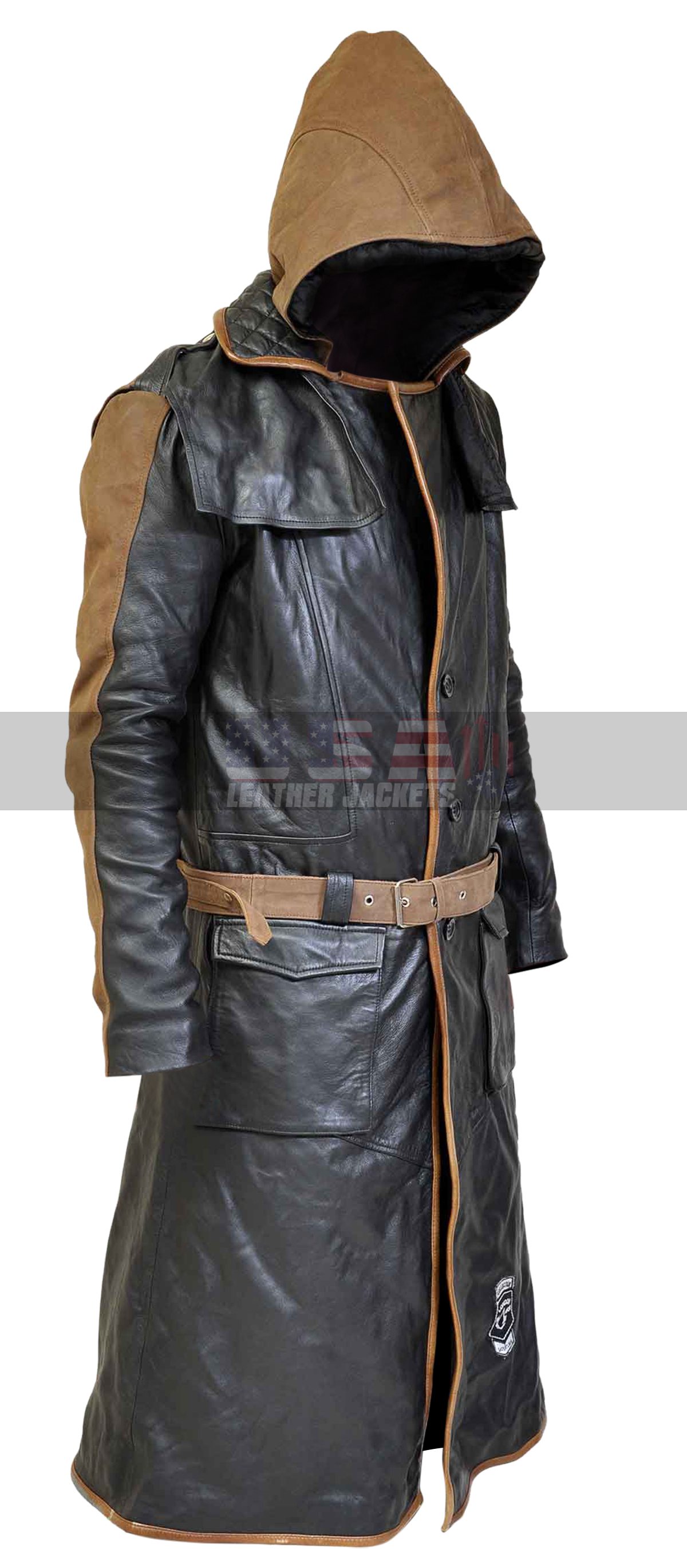 Assassin's Creed Syndicate Jacob Frye Brown Hood Costume Leather Coat