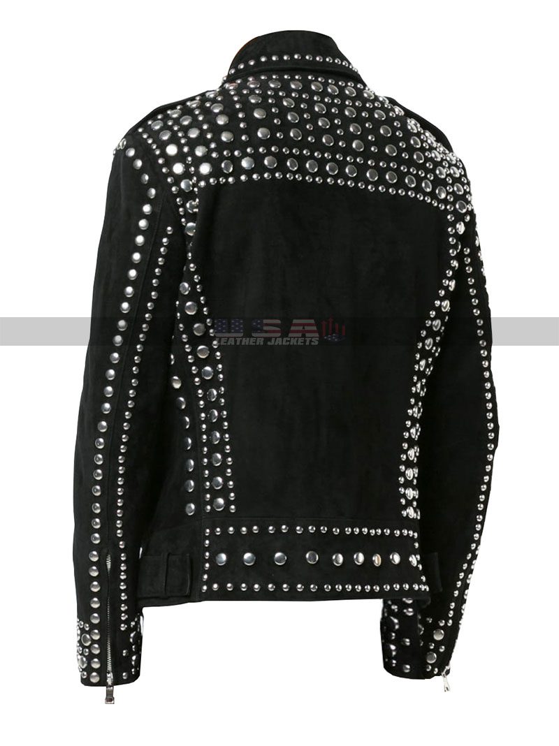 New Classic Style Brando Silver Studded Black Suede Leather Jacket