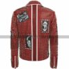 Men Philipp Plein Studded Embroidery Patches Red Biker Leather Jacket