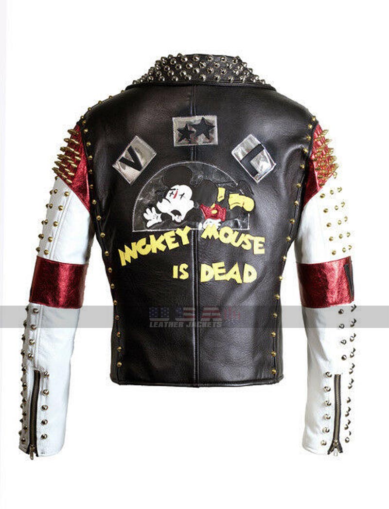 Men's Micky Mouse Victor Luna Silver Golden Studded Biker Jacket