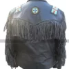 Western Cowboy Beads Fringes Black Biker Leather Jacket 