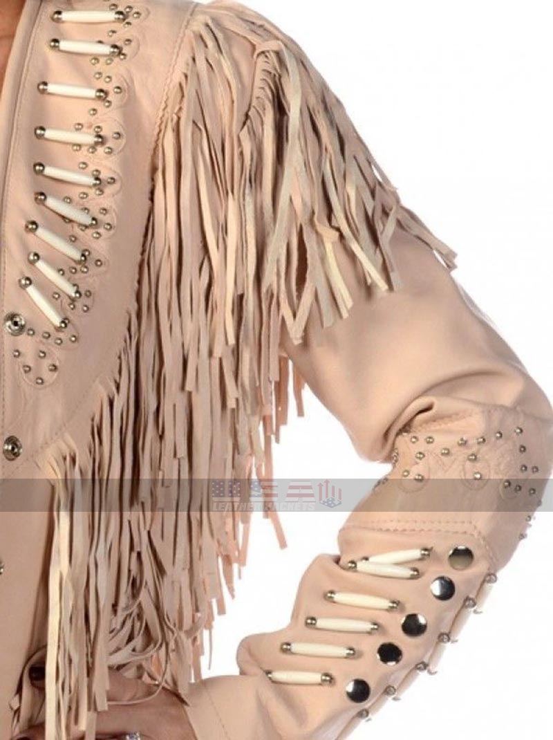 American Native Women Western Cowgirl Fringe Beads Beige Suede Jacket 