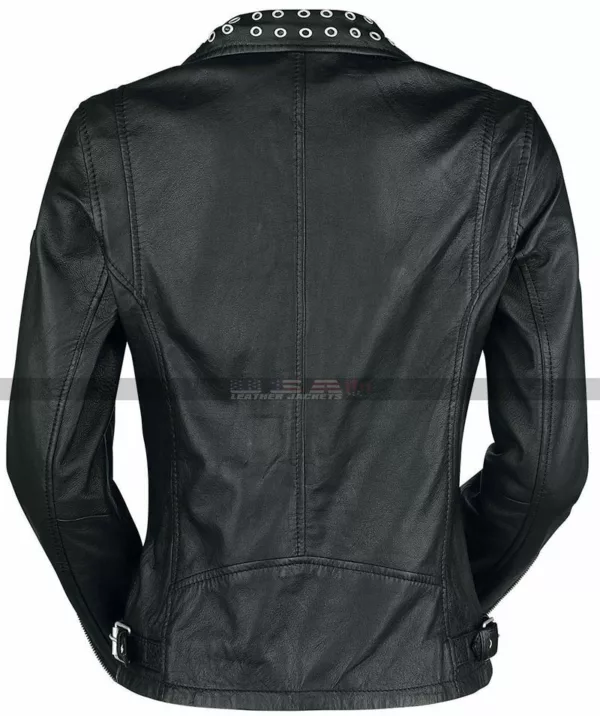 Women Slim Fit Moto Biker Black Studded Leather Jacket 