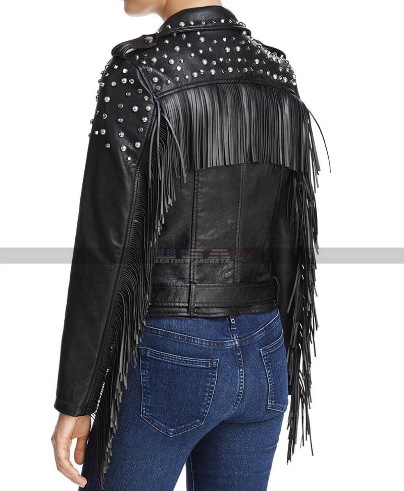 Women Punk Style black studded Biker leather jacket