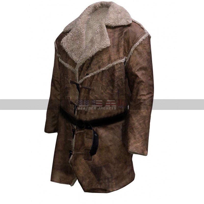 Hell On Wheels Costume Anson Mount Fur Shearling Brown Leather Coat