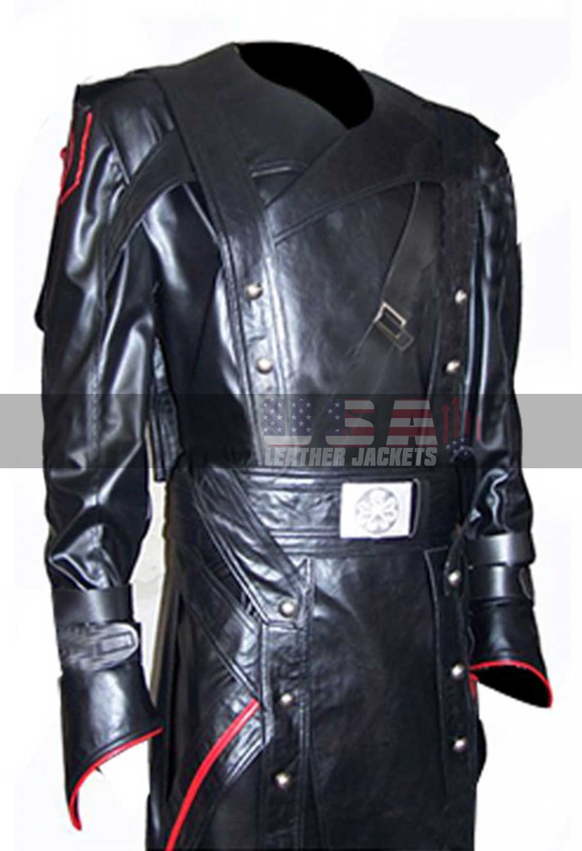 Avengers Captain America Red Skull Black Trench Leather Coat