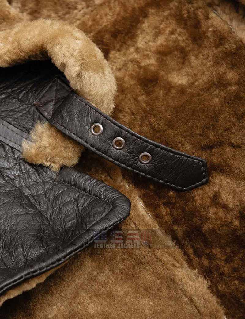 Sheepskin Shearling Fur Style Collar Winter Genuine Leather Trench Coat For Men