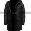 Mens Vintage Long Fur Hooded Black Shearling Sheepskin Leather Warm Duffle Trench Coat