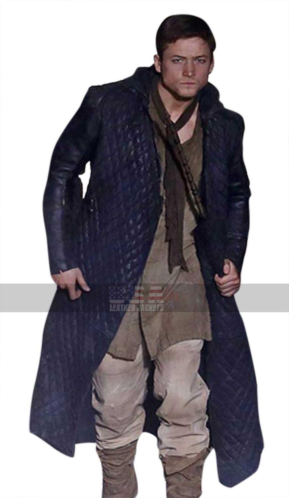 Robin Hood Taron Egerton Hoodie Black Quilted Leather Coat