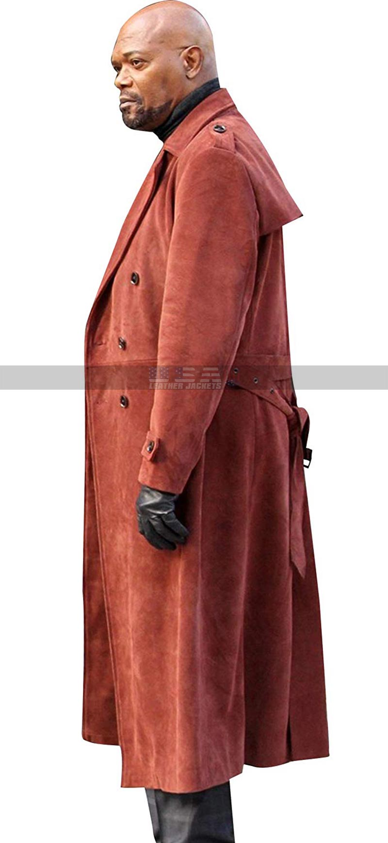 Men's Samuel Jackson John Shaft 2 Red Suede Leather Trench Coat