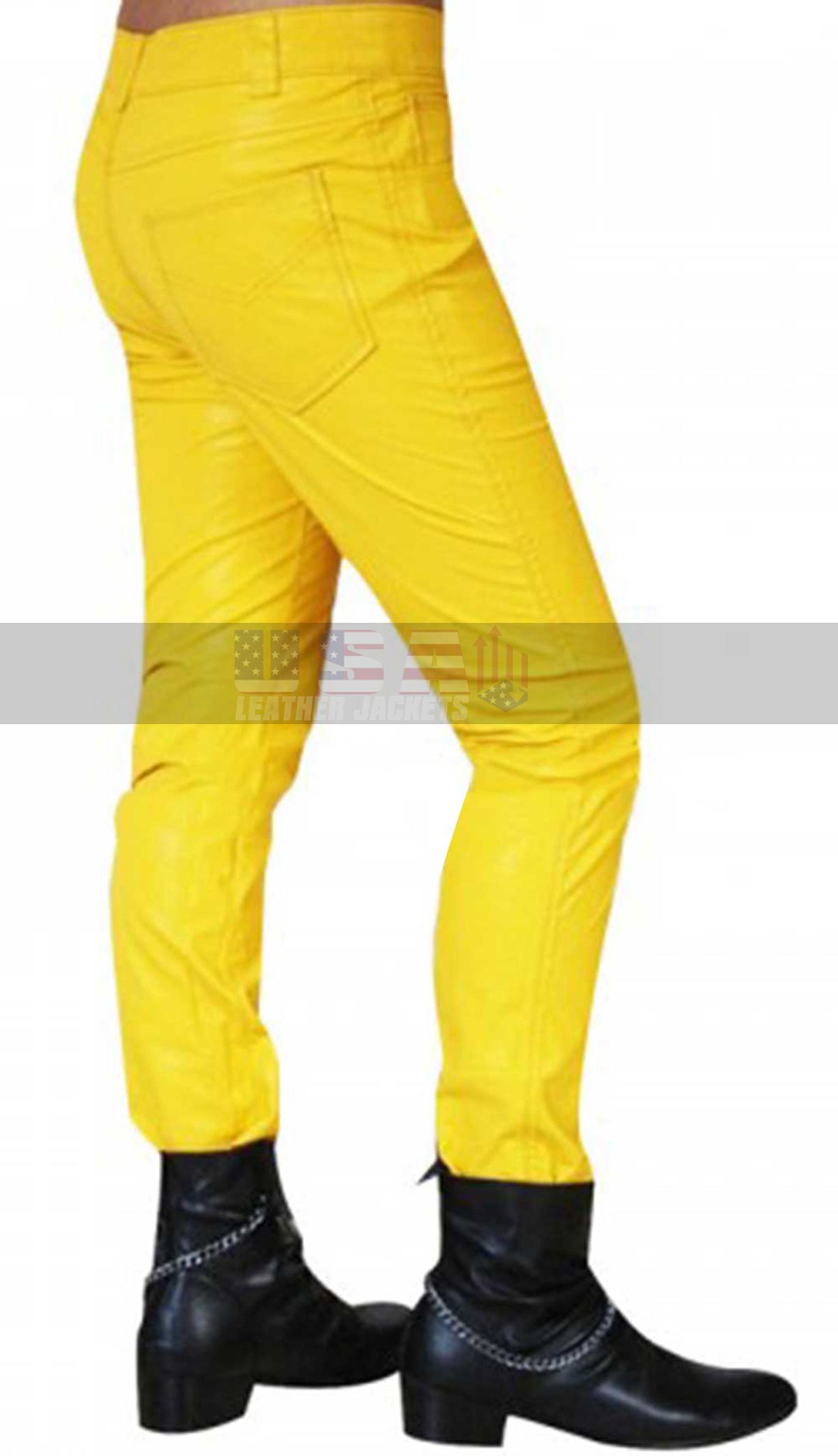 Freddie Mercury Slim Fit Yellow Leather Pants