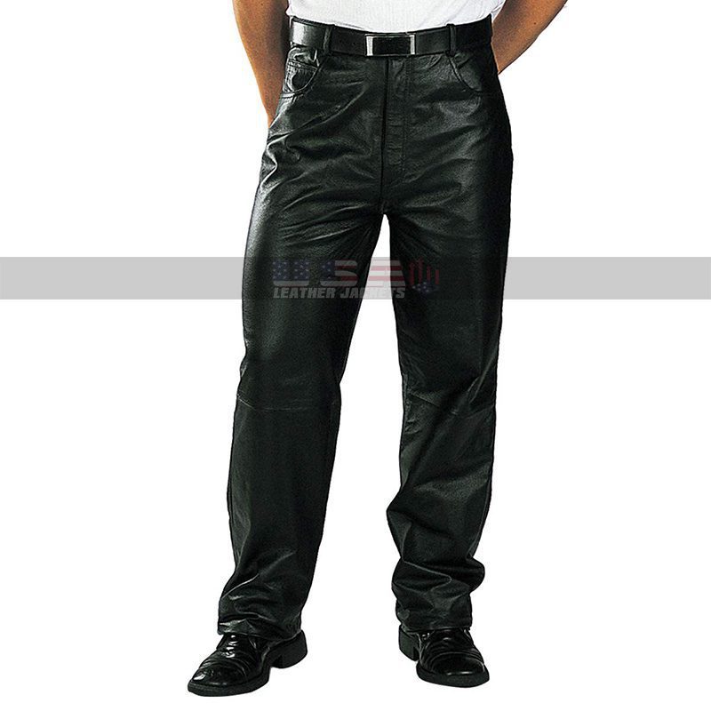 Men's Loose Fit Black Leather Pants