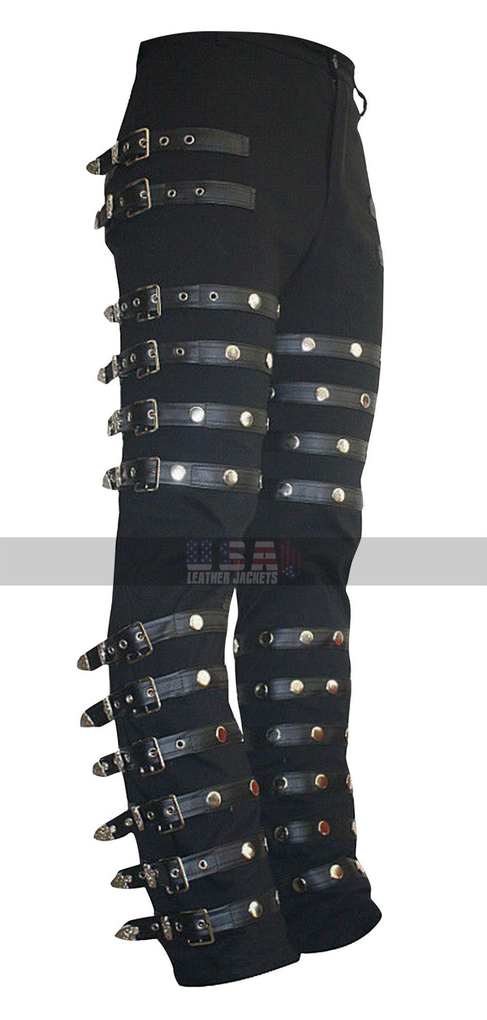Michael Jackson BAD Concert Tour MJ Black Metal Rock Leather Pants
