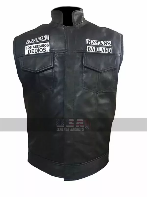 Mayans M.C. Northern Cali JD Pardo (Ezekiel Reyes) Black Biker Leather Vest