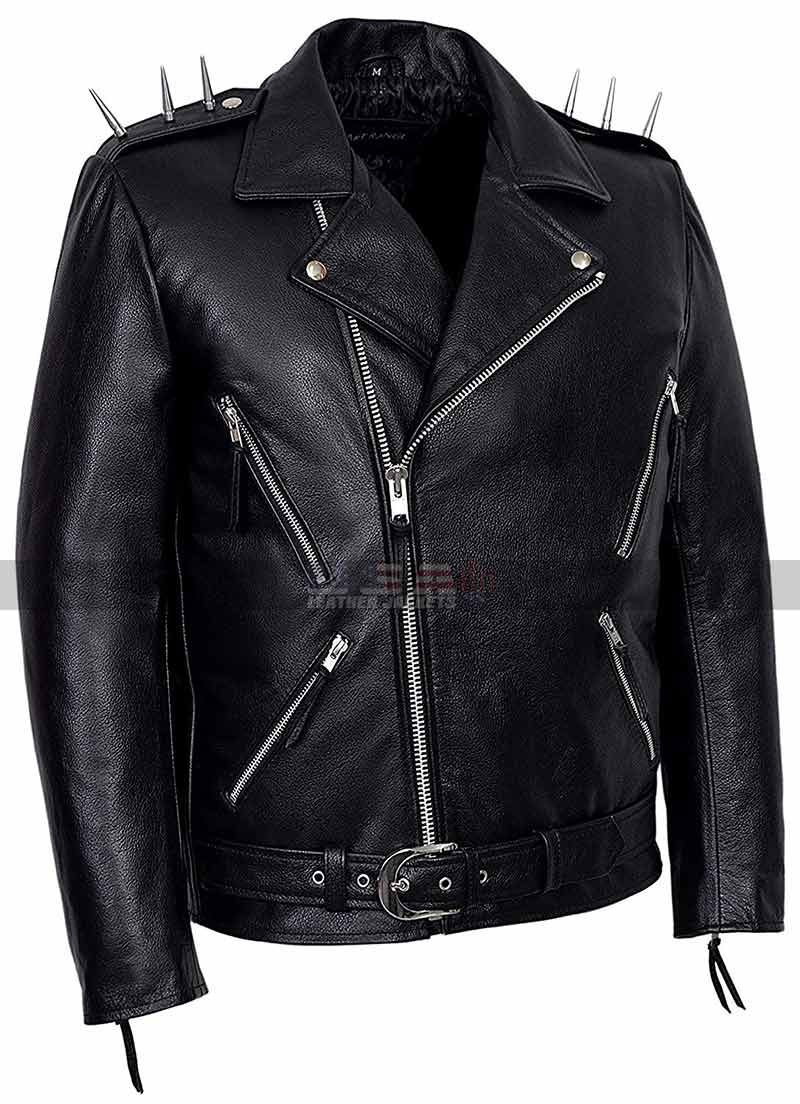 Men's Vintage Classic Metal Spikes Brando Motorcycle Black Leather Jacket