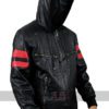 Mens Bomber Biker Red Stripes Retro Aviatrix Black Hoodie Leather Jacket