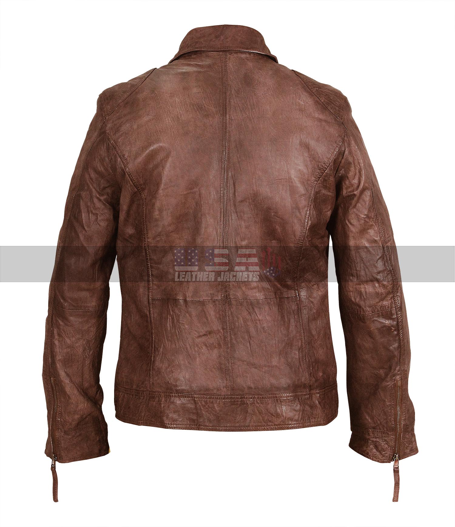 Cafe Racer Men's Vintage Biker Shirt Collar Brown Leather Jacket
