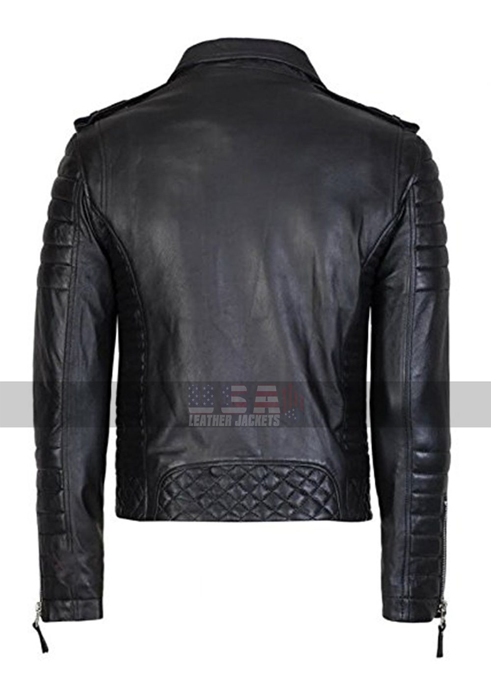 Mens Brando Biker Style Quilted Black Motorcycle Leather Jacket