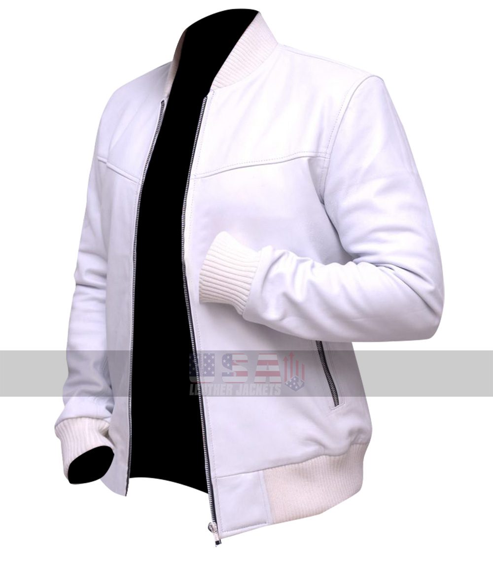 Crazy Stupid Love Ryan Gosling (Jacob Palmer) White Bomber Leather Jacket