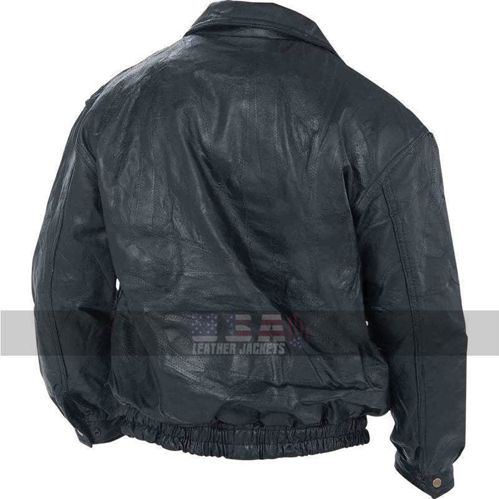Mens Bomber Flight Coat Motorcycle Black Biker Leather Jacket