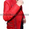 Quilted Style Justin Bieber Red Leather Jacket