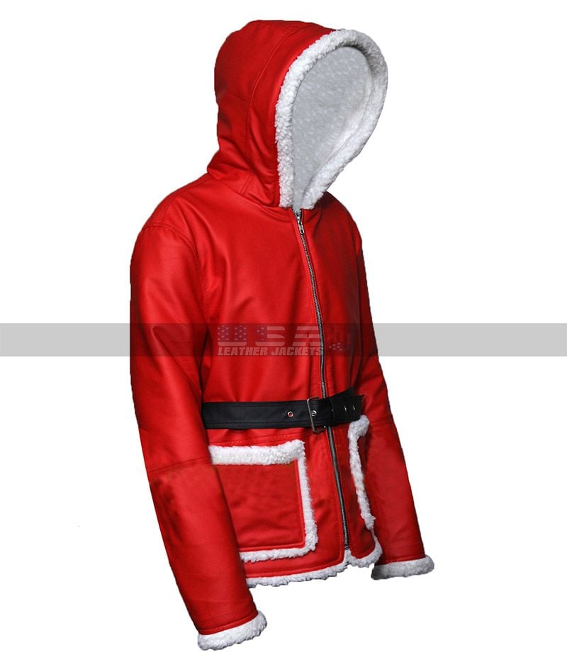 Christmas Santa Claus Costume Red Leather Jacket For Men's