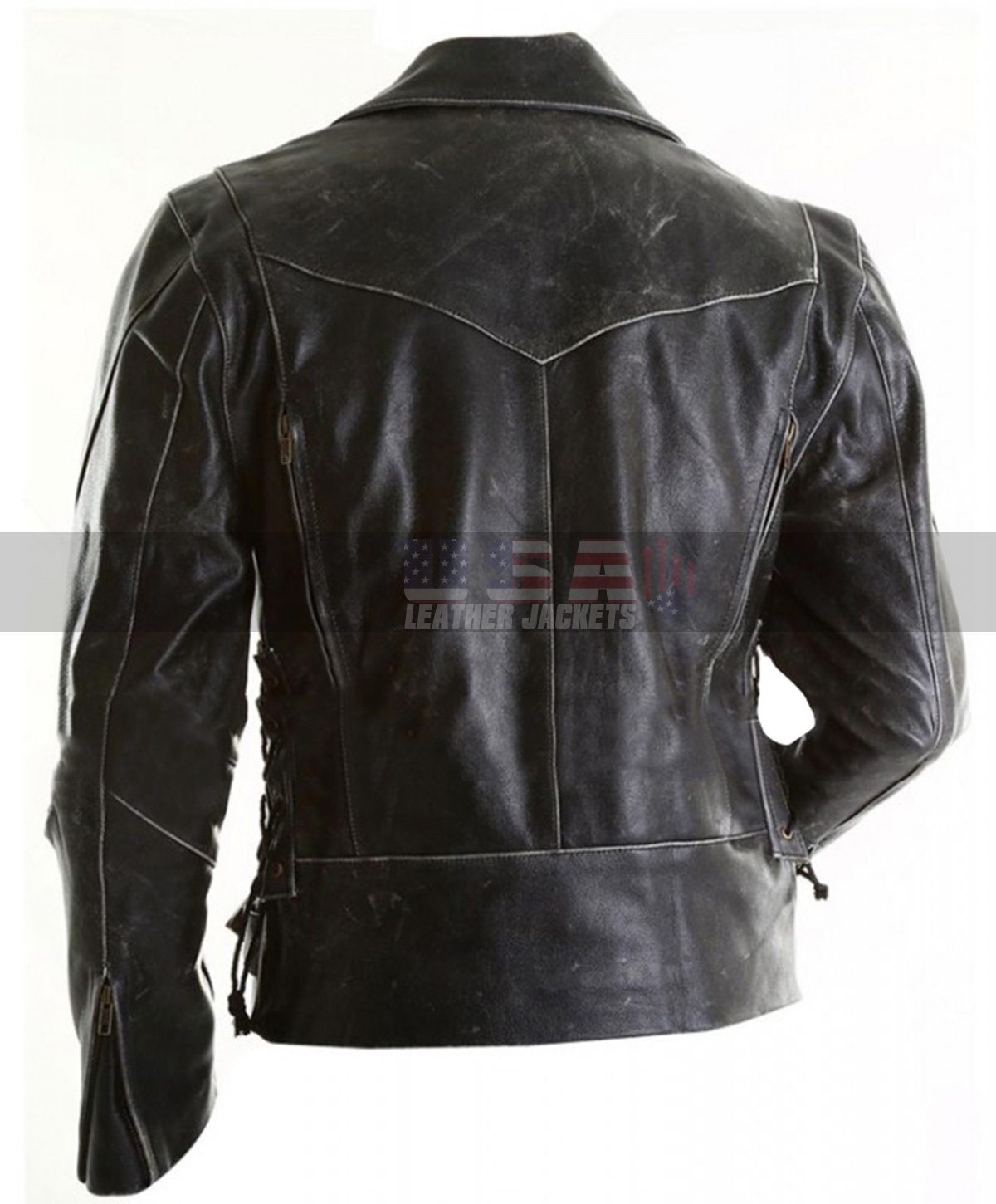 Mens Belted Rider Brando Distressed Black Motorcycle Leather Jacket